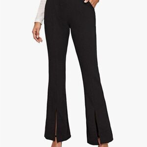 Women's Elastic High Waist Split Hem Flare Leg Long Pants Leggings M Black